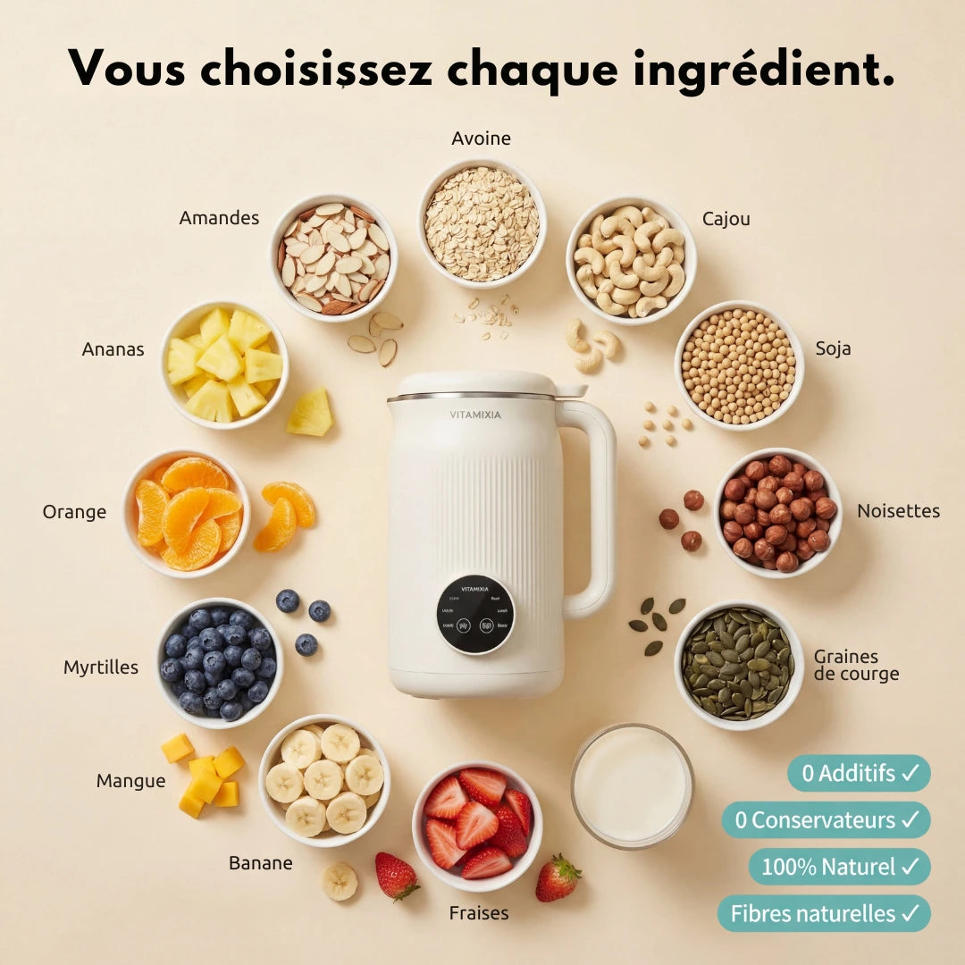 VitaMixia Multifonctions 8-en-1 , Préparer Du Lait Végétal , Des Jus & Bien Plus.