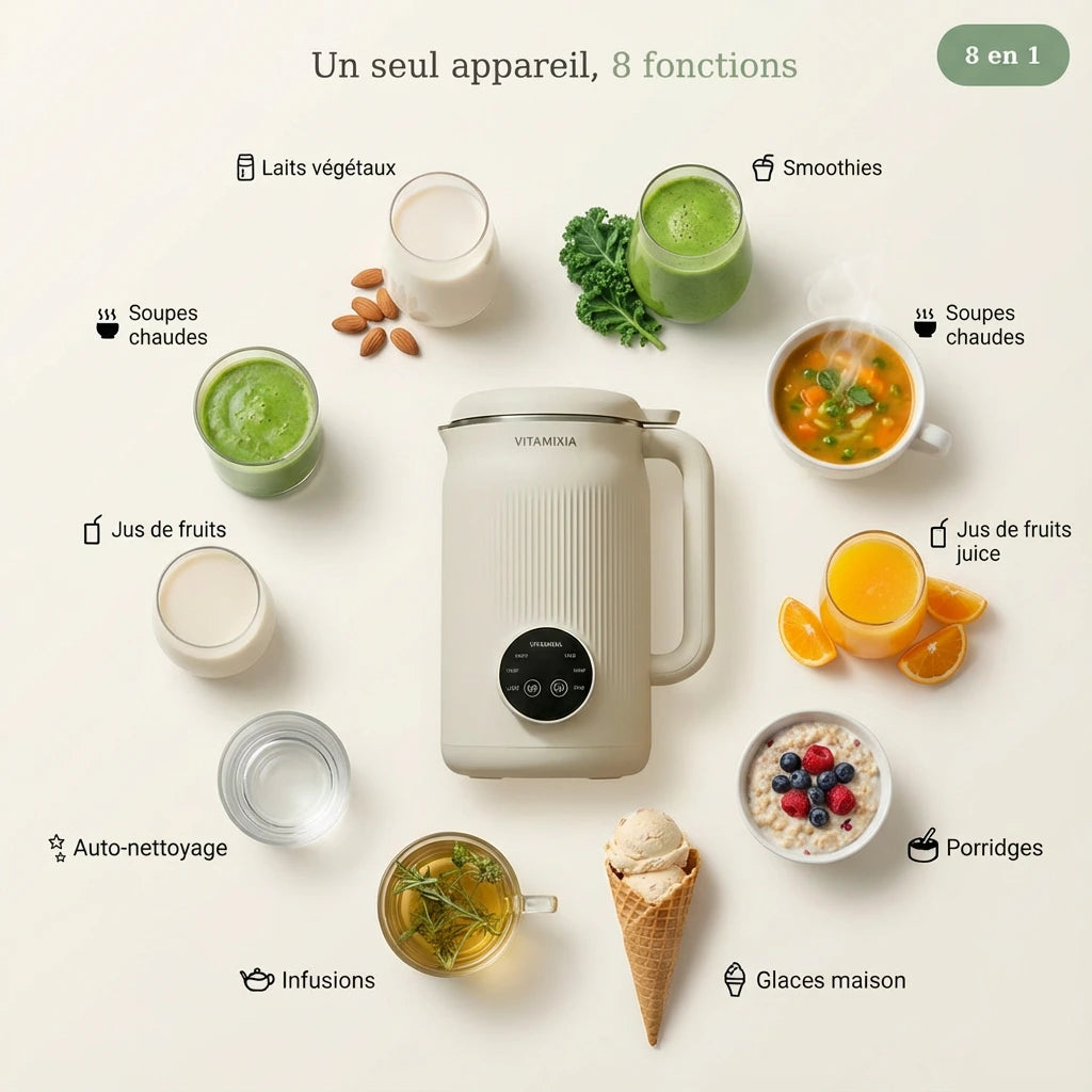 VitaMixia -- Multifonctions 8-en-1 , Préparer Du Lait Végétal , Des Jus & Bien Plus)