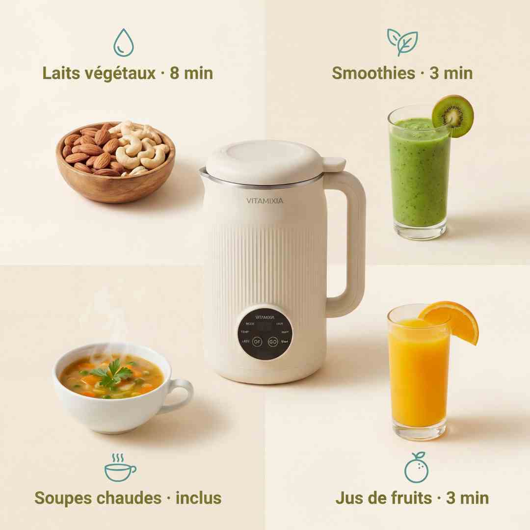 VitaMixia Multifonctions 8-en-1 , Préparer Du Lait Végétal , Des Jus & Bien Plus.