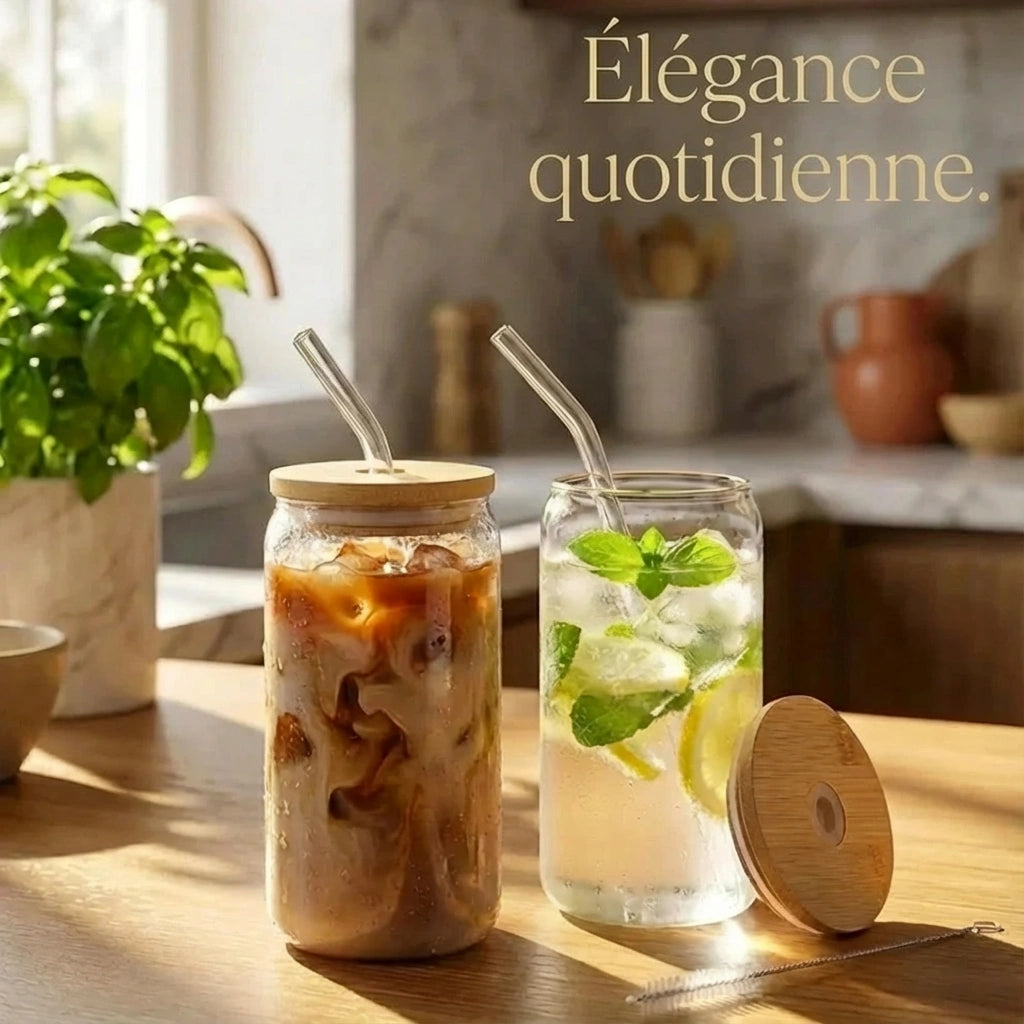 Set de verres haut de gamme en verre et bambou