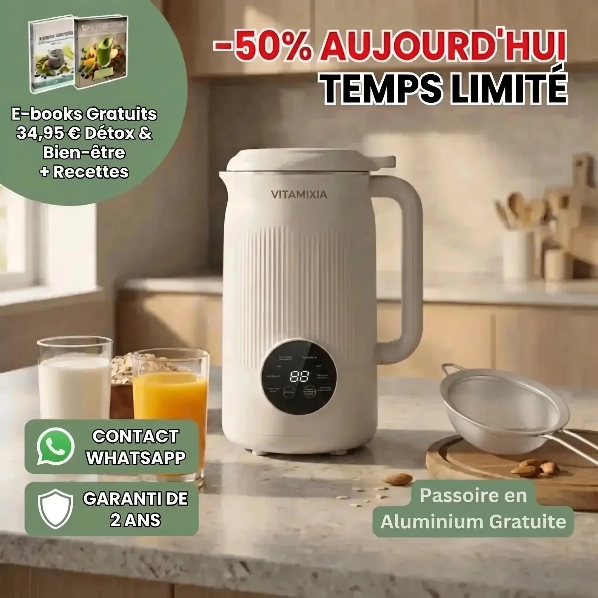 VitaMixia -- Multifonctions 8-en-1 , Préparer Du Lait Végétal , Des Jus & Bien Plus)
