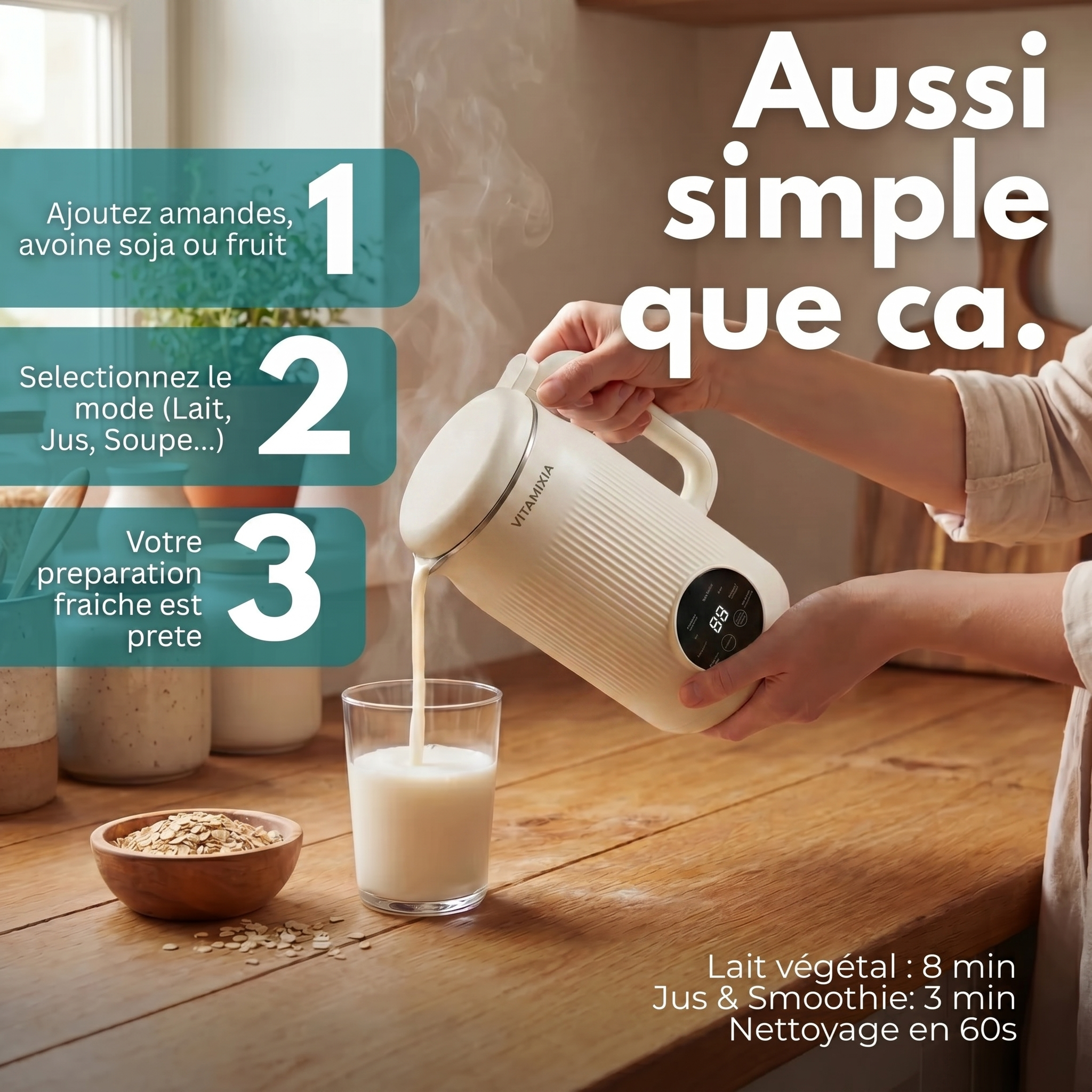 VitaMixia Multifonctions 8-en-1 , Préparer Du Lait Végétal , Des Jus & Bien Plus.