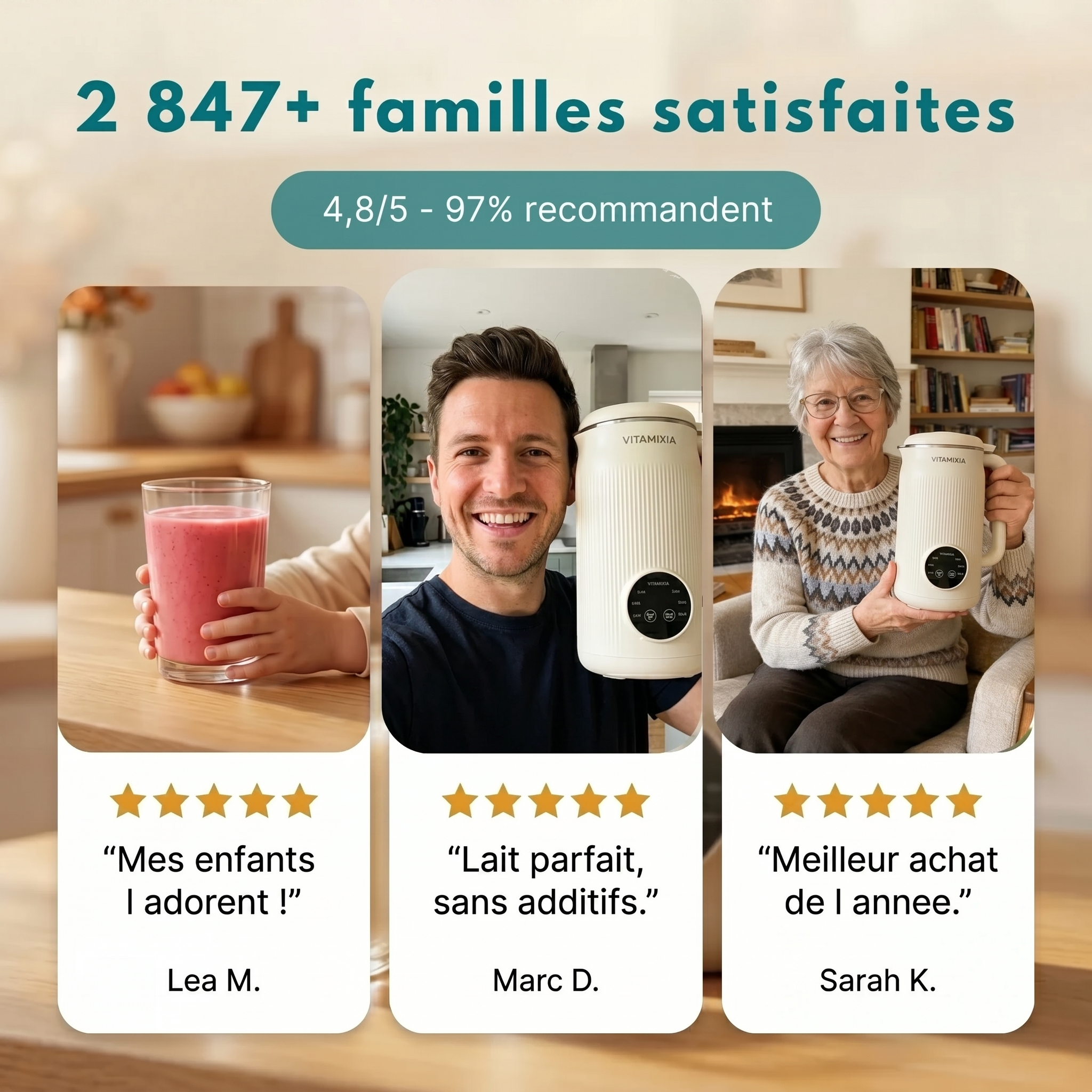 VitaMixia Multifonctions 8-en-1 , Préparer Du Lait Végétal , Des Jus & Bien Plus.