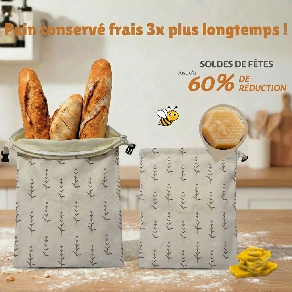 Pebbly Corbeille Sac à Pain En Coton Biologique Avec Cordon - Ardoise/Crème - 2 En 1 Pratique